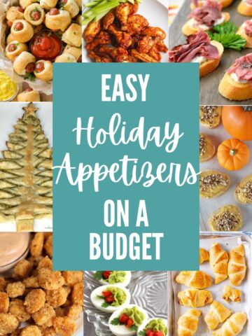 collage of festive holiday appetizers with title text