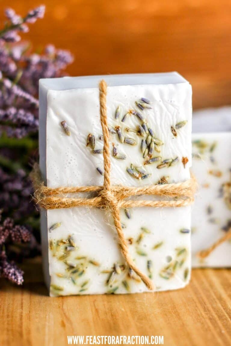 Easy Homemade Lavender Soap Recipe (no lye required) - Feast for a Fraction